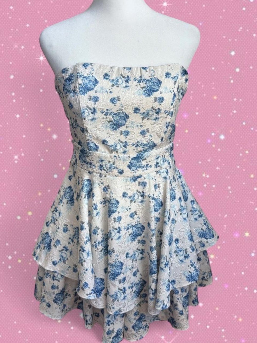 Strapless Blue Floral Jacquard romper